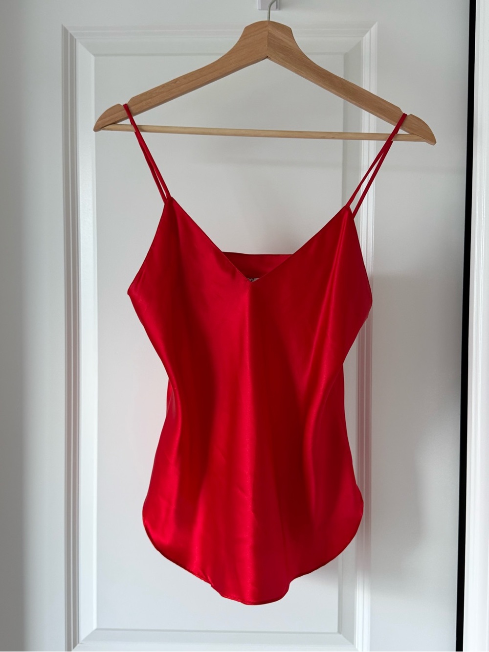 Lasoie 100% Silk Red Satin Spaghetti-Strap Cami Top